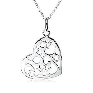 Strieborný náhrdelník 925, prívesok srdca s výrezmi sŕdc a kruhov SP09.12 vyobraziť