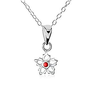 Strieborný náhrdelník 925, obrys kvetu s červenou guličkou uprostred SP08.15 vyobraziť