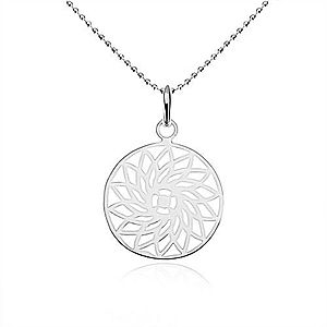 Strieborný náhrdelník 925, guličková retiazka, vyrezávaný kvet v kruhu SP07.28 vyobraziť