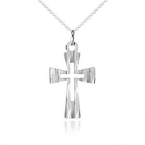 Strieborný náhrdelník 925, plochý kríž s ozdobnými šikmými zárezmi SP04.25 vyobraziť