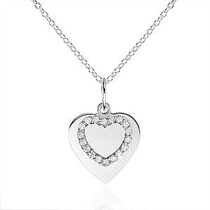 Strieborný náhrdelník 925, ploché srdiečko a kontúra srdca so zirkónmi SP03.07 vyobraziť