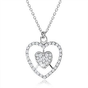Strieborný náhrdelník 925, srdce a kontúra srdca s čírymi zirkónmi SP35.18 vyobraziť