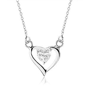 Strieborný náhrdelník 925, obrys asymetrického srdca, zirkónové srdiečko SP34.28 vyobraziť