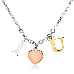 Strieborný náhrdelník 925, nápis "I LOVE U" v troch farebných odtieňoch SP46.02 vyobraziť