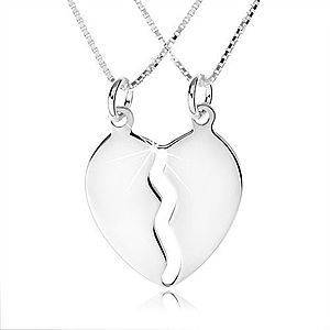 Strieborný náhrdelník 925, dve retiazky, dvojprívesok rozpoleného srdca SP45.09 vyobraziť