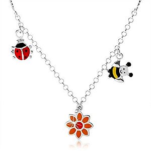 Strieborný náhrdelník 925 pre deti, farebná lienka, kvietok, včielka SP45.22 vyobraziť