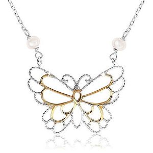 Strieborný náhrdelník 925, kontúra motýlika, vložené perleťové guličky SP39.03 vyobraziť