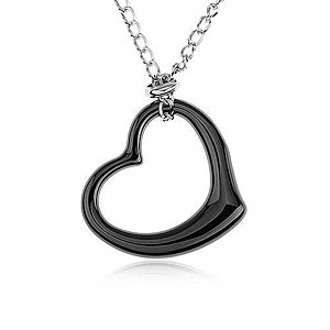Oceľový náhrdelník, čierna keramická kontúra srdca, retiazka striebornej farby SP44.28 vyobraziť
