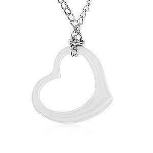 Oceľový náhrdelník striebornej farby, obrys bieleho keramického srdca SP36.30 vyobraziť