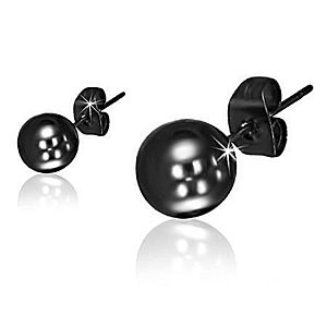 Puzetové náušnice z ocele, lesklé guličky čiernej farby S74.16 vyobraziť