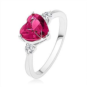 Zásnubný prsteň - ružové zirkónové srdce, dva číre kamienky, striebro 925 SP42.19 vyobraziť