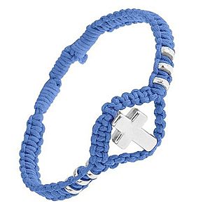 Modrý pletený náramok, lesklý oceľový kríž a kolieska, nastaviteľný SP50.11 vyobraziť