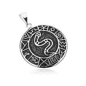 Prívesok z chirurgickej ocele, had v kruhu lemovaný starodávnymi symbolmi SP53.11 vyobraziť