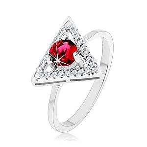 Strieborný 925 prsteň - zirkónový obrys trojuholníka, okrúhly červený zirkón SP54.10 vyobraziť