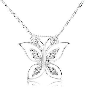 Strieborný 925 náhrdelník, trblietavý motýľ, číre zirkóny v obrysoch krídel SP60.20 vyobraziť