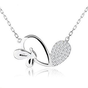 Nastaviteľný náhrdelník, asymetrické srdce, lesklý motýlik, striebro 925 SP61.05 vyobraziť