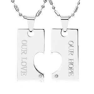 Oceľové náhrdelníky pre dvoch, známka s výrezom polovičného srdca, nápis U21.9 vyobraziť