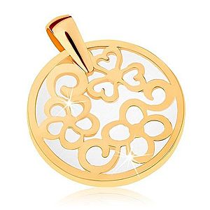 Prívesok zo žltého 9K zlata - kontúra kruhu s ornamentami, perleťový podklad GG70.04 vyobraziť