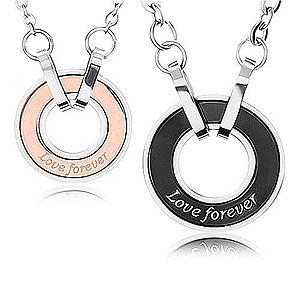 Dva náhrdelníky z ocele 316L, obrys kruhu, nápis "Love forever" U22.3 vyobraziť
