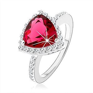 Strieborný prsteň 925, trojuholník, ružový zirkón, ligotavý lem, výrezy HH2.2 vyobraziť