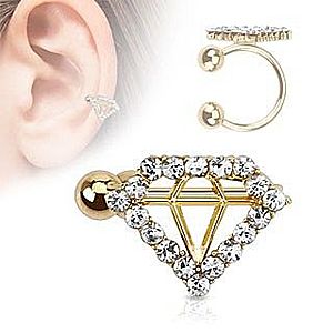 Fake piercing do ucha, zlatá farba, guličky, obrys diamantu s čírymi zirkónmi SP52.28 vyobraziť
