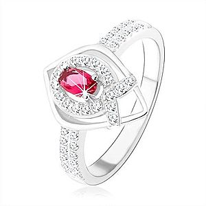 Strieborný prsteň 925, obrys špicatej slzy, ružový zirkón, línia v tvare "V" HH2.6 vyobraziť