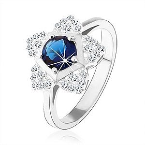 Zásnubný prsteň, striebro 925, ligotavý kvietok, okrúhly modrý zirkón HH2.10 vyobraziť