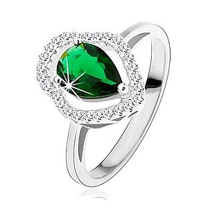 Strieborný prsteň 925, zelená zirkónová kvapka, číry ligotavý obrys HH3.6 vyobraziť