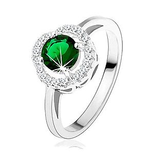 Zásnubný prsteň, okrúhly zelený zirkón, zvlnený lem čírej farby, striebro 925 HH3.13 vyobraziť