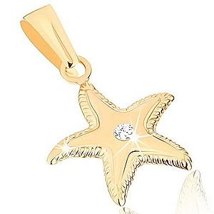 Zlatý prívesok 375 - ligotavá morská hviezdica, vrúbkovaný okraj, číry zirkónik GG46.05 vyobraziť
