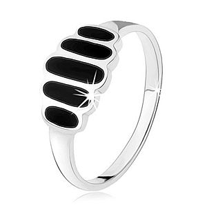 Strieborný 925 prsteň, čierne ónyxové ovály, hladké ramená, vysoký lesk HH5.10 vyobraziť