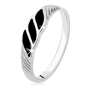 Strieborný prsteň 925, tri čierne ónyxové vlnky, šikmé ryhy HH6.4 vyobraziť