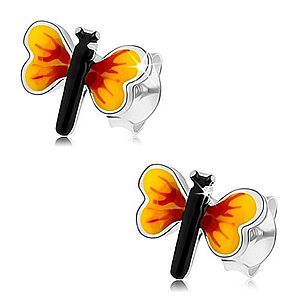 Strieborné 925 náušnice, malý motýlik, žlto-červené krídla, puzetky I22.29 vyobraziť
