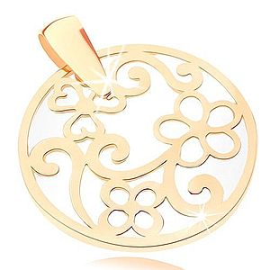 Prívesok v žltom 9K zlate - kontúra kruhu s ornamentami, perleťový podklad GG82.04 vyobraziť