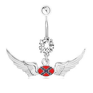 Oceľový piercing do bruška, zirkón, motív vlajky Konfederácie, krídla PC20.02 vyobraziť