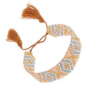 Ligotavý korálkový náramok, tyrkysovo-bielo-zlatá farba, indiánsky vzor SP90.13 vyobraziť