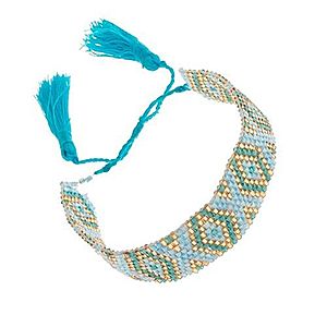 Korálkový náramok s indiánskym motívom, modrá, tyrkysová a zlatá farba SP88.06 vyobraziť