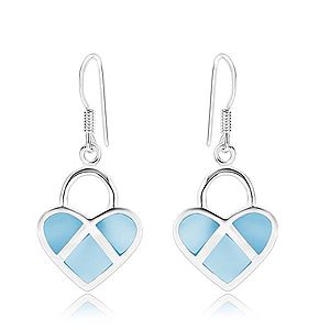 Strieborné 925 náušnice, symetrické srdce, modrá perleť, strieborné línie SP89.19 vyobraziť