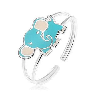Strieborný prsteň 925, malý roztomilý sloník, modrá a biela glazúra SP17.01 vyobraziť