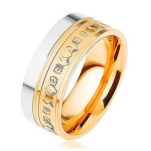 Oceľový prsteň, dvojfarebný - strieborný a zlatý odtieň, ornamenty, 8 mm HH12.9 vyobraziť