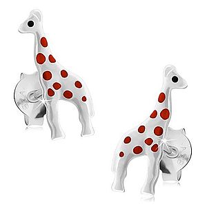 Strieborné náušnice 925, lesklá biela žirafa s červenými bodkami, puzetky I24.08 vyobraziť