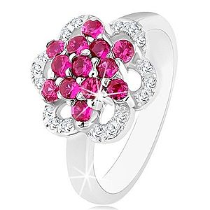 Ligotavý prsteň, striebro 925, lesklé ramená, kvet z ružových a čírych zirkónov HH14.12 vyobraziť
