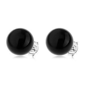Náušnice zo striebra 925, lesklá guľatá perla čiernej farby, 10 mm I25.02 vyobraziť