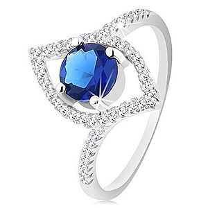 Strieborný 925 prsteň, ligotavý obrys zrnka, okrúhly modrý zirkón HH15.17 vyobraziť