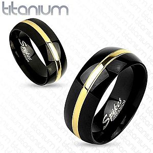Dvojfarebný prsteň z titánu, čierny oblý povrch, pás zlatej farby, 6 mm HH14.11 vyobraziť