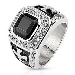 Mohutný prsteň z chirurgickej ocele, čierny zirkónový štvorec, číre línie, kríže HH15.8 vyobraziť