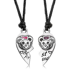 BEST FRIENDS šnúrkové náhrdelníky, rozpolené srdce, mackovia S56.05 vyobraziť
