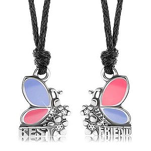 Dva náhrdelníky pre priateľov, ružovo-fialové motýle, kvietky, BEST FRIEND S56.14 vyobraziť