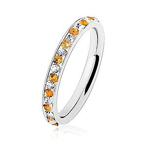Oceľový prsteň striebornej farby, číre a oranžové zirkóniky, biela glazúra HH17.11 vyobraziť