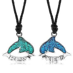 Dva šnúrkové náhrdelníky, zelený a modrý delfín, glazúra, BEST FRIEND Z2.2 vyobraziť